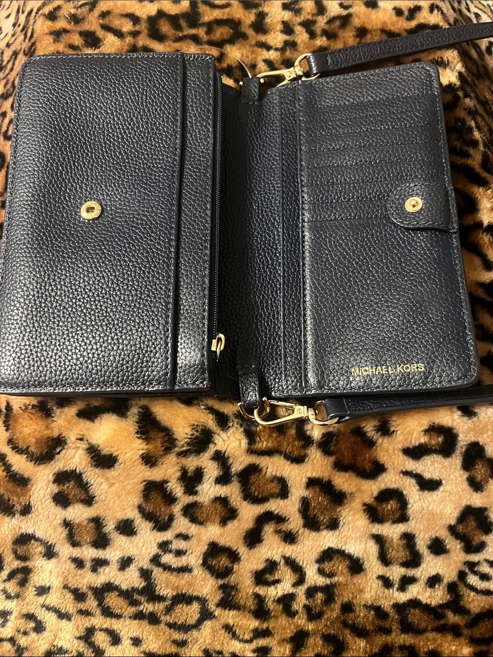 Michael Kors Black Pebbled Leather Crossbody with Gold MK Logo - Picture 4 of 9